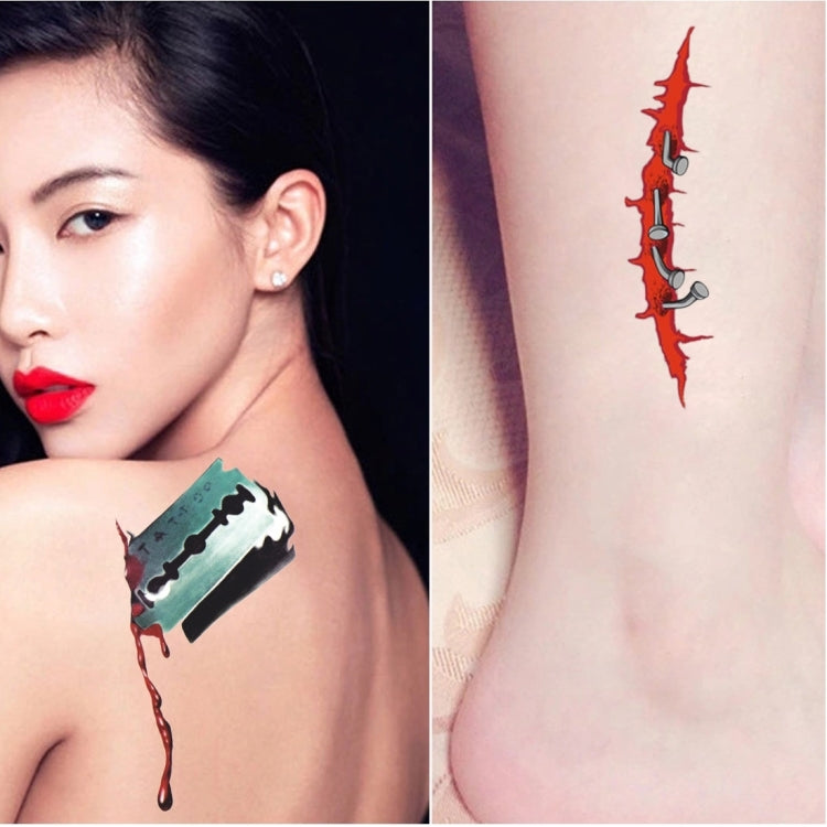 10pcs S-299 Halloween Terror Wound Realistic Blood Injury Scar Temporary Tattoo Sticker, S-299/10pcs