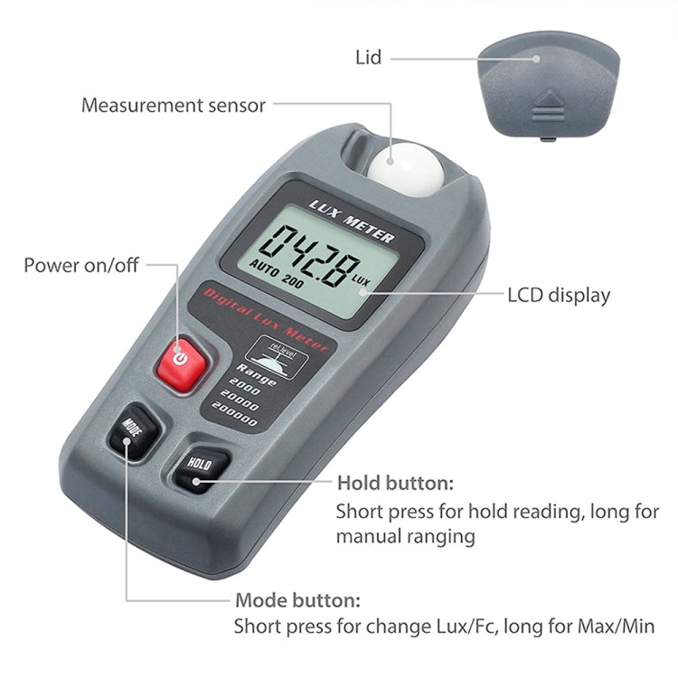 جهاز قياس شدة الإضاءة الرقمي المحمول بشاشة LCD MT-30 للمصانع / المدارس / المنازل، مدى القياس: 0.1-200,000 لوكس، MT-30