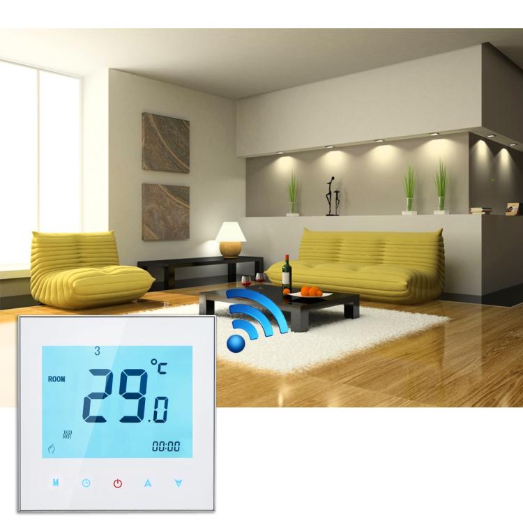 BHT-1000-GA-WIFI 3A Load Water Heating Type Touch LCD Digital WiFi Heating Room Thermostat, Display Clock / Temperature / Periods / Time / Week / Heat etc., BHT-1000 3A (White), BHT-1000 3A (Black)