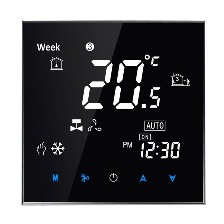 BAC-2000 Central Air Conditioning Type Touch LCD Digital 2-pipe Fan Coil Unit Room Thermostat, Display Fan Speed / Clock / Temperature  / Time / Week / Heat etc., BAC-2000 (Black), BAC-2000 (White)