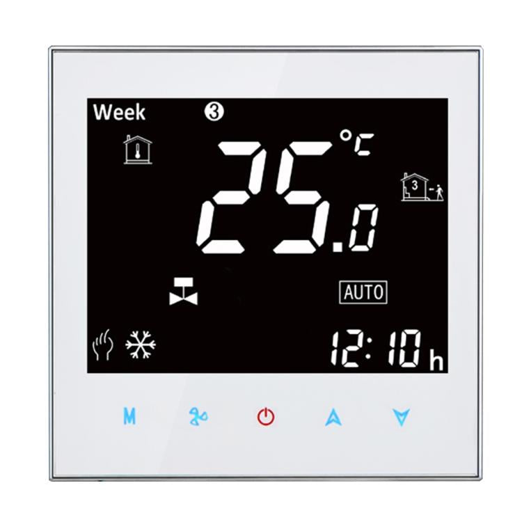 BAC-2000 Central Air Conditioning Type Touch LCD Digital 2-pipe Fan Coil Unit Room Thermostat, Display Fan Speed / Clock / Temperature  / Time / Week / Heat etc., BAC-2000 (Black), BAC-2000 (White)