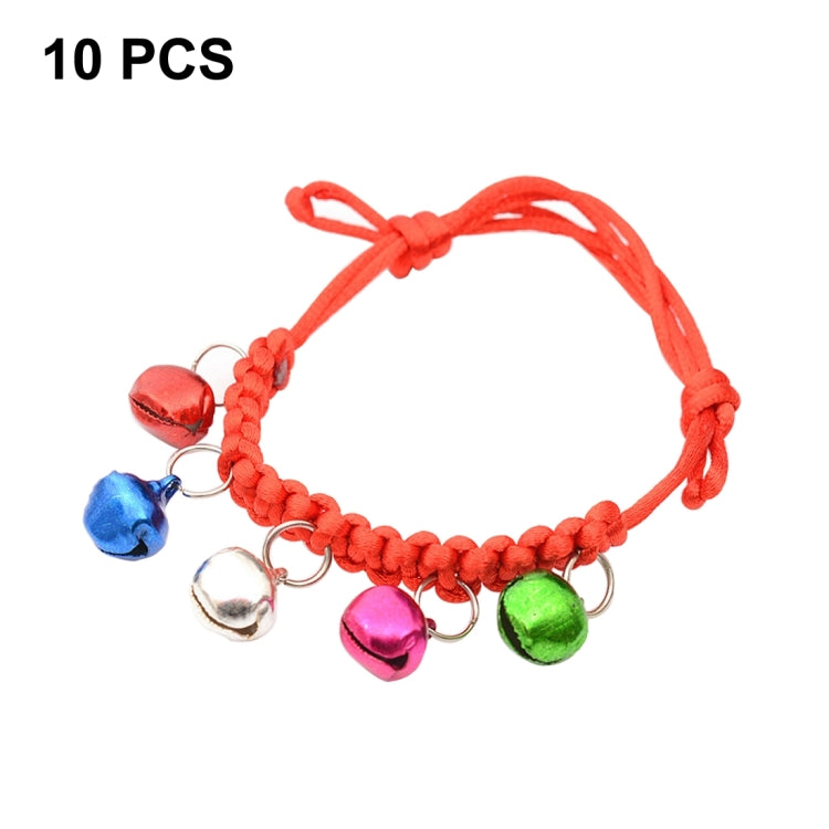 10 PCS Hand-Woven Adjustable Pet Bell Collars, Adjustable Perimeter: 18-32cm, Random Color Delivery, djustable Pet Bell Collars