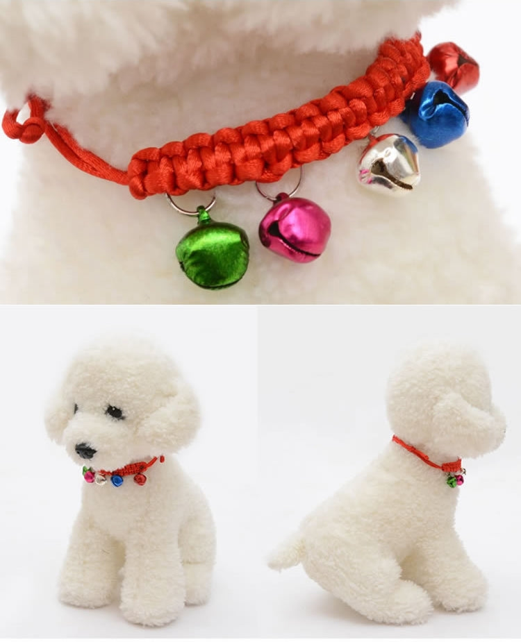10 PCS Hand-Woven Adjustable Pet Bell Collars, Adjustable Perimeter: 18-32cm, Random Color Delivery, djustable Pet Bell Collars
