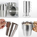 Outdoor Portable Picnic Cups Four Piece Suit Stainless Steel Drinking Mugs Anti-Hot Tea Coffee Cup, Coffee Cup