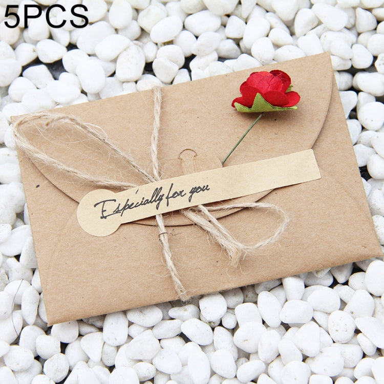 5 PCS Festival Creative DIY Retro Kraft Paper Handmade Large Dry Flower Greeting Card Birthday Card, Dry Flower Greeting Card