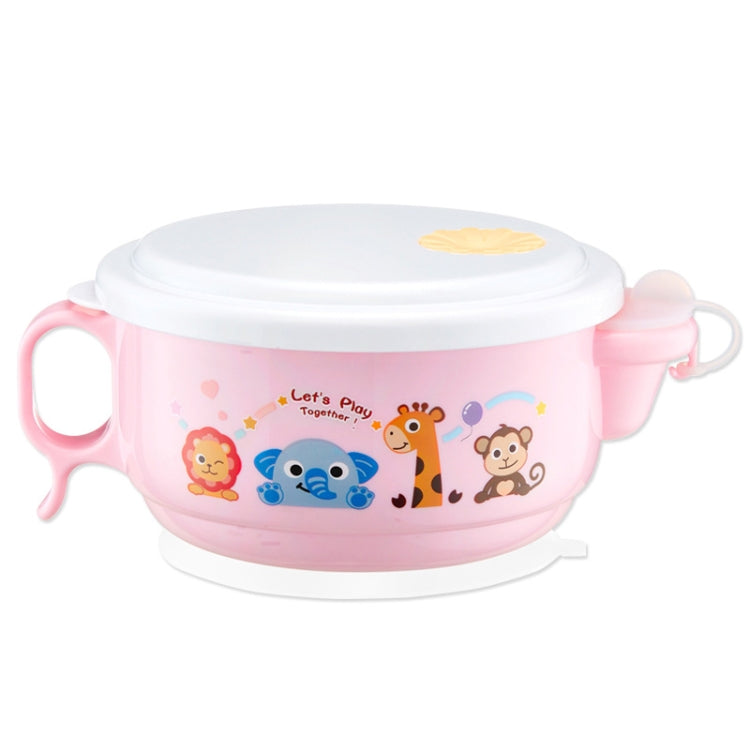 450ml Stainless Steel Interior And Plastic Exterior Double Layer Cartoon Style Bowl With Cover And Handles for Child At Age 2 to 9