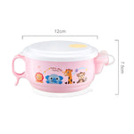 450ml Stainless Steel Interior And Plastic Exterior Double Layer Cartoon Style Bowl With Cover And Handles for Child At Age 2 to 9