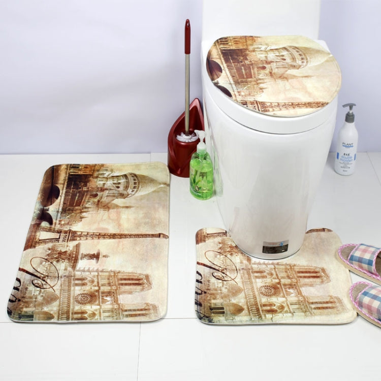 European and American Style Underwater World Printing Pattern Toilet Mat Three-piece Suit