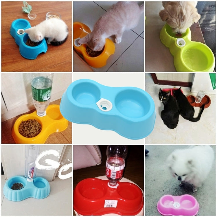 Dog Cat Food Dish + Drinking Water Double Bowls with Automatic Water Dispenser