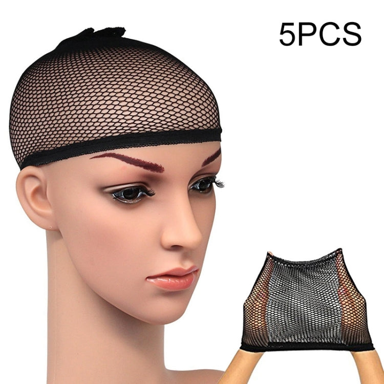 5 PCS High Elastic Silk Socks Fake Hair Net Wig Liner Caps Snood Mesh, A, Color:Black, A