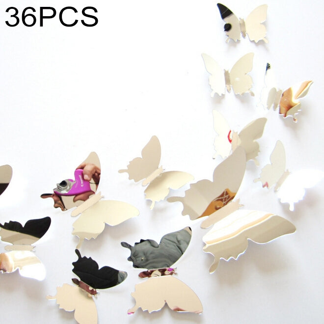 36 PCS Home Decoration Originality PC 3D Mirror Surface Butterfly Wall Paste, Butterfly Wall Paste 2
