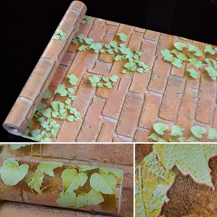 Creative 3D Parthenocissus Stone Brick Decoration Wallpaper Stickers Bedroom Living Room Wall Waterproof Wallpaper Roll, Size: 45 x 1000cm, 3D Parthenocissus