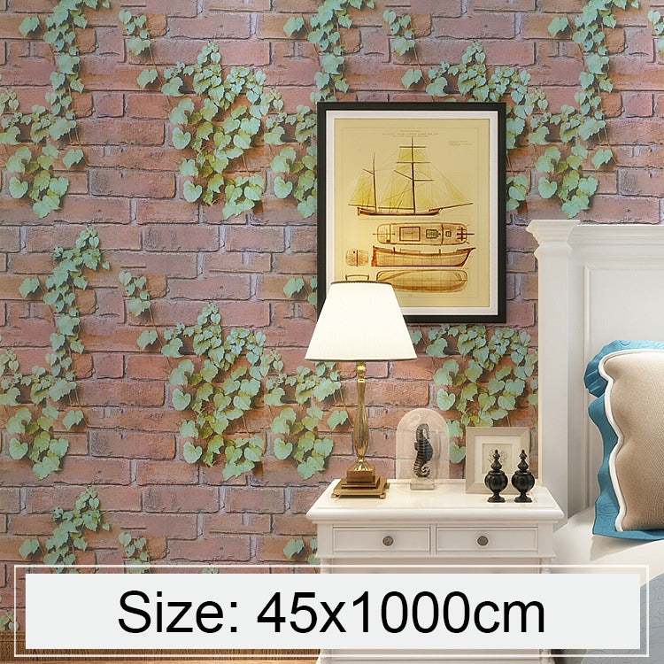 Creative 3D Parthenocissus Stone Brick Decoration Wallpaper Stickers Bedroom Living Room Wall Waterproof Wallpaper Roll, Size: 45 x 1000cm, 3D Parthenocissus