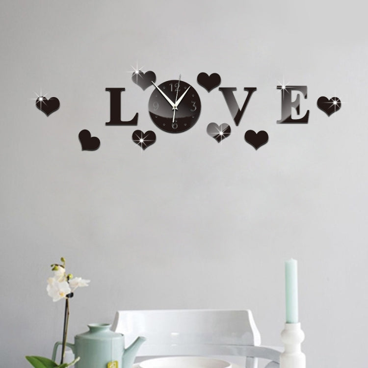 Creative LOVE Clock Acrylic Mirror DIY Wall Sticker, LOVE Clock Acrylic Mirror (Black), LOVE Clock Acrylic Mirror (Gold), LOVE Clock Acrylic Mirror (Silver)