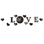 Creative LOVE Clock Acrylic Mirror DIY Wall Sticker, LOVE Clock Acrylic Mirror (Black), LOVE Clock Acrylic Mirror (Gold), LOVE Clock Acrylic Mirror (Silver)