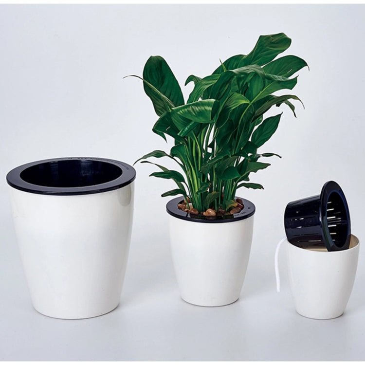 Lazy Flower Pots Automatic Water-absorbing Hydroponic Potted Plants Circular Resin Plastic Flower Pots Double-layer Design Self Watering Planter, Diameter: 13cm, Height: 13.7cm, Diameter: 13cm, Height: 13.7cm