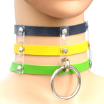 Harajuku Fashion Punk Gothic Rivets Collar Hand 3-rows Caged Leather Collar Necklace, Pink, (Silver), (Green), (Red+Yellow+Red), (White+Dark Blue+Red), (Baby Blue), (Gold), (Baby Blue+White+Baby Blue), (Red+White+Green), (Dark Blue+White+Red)          ...