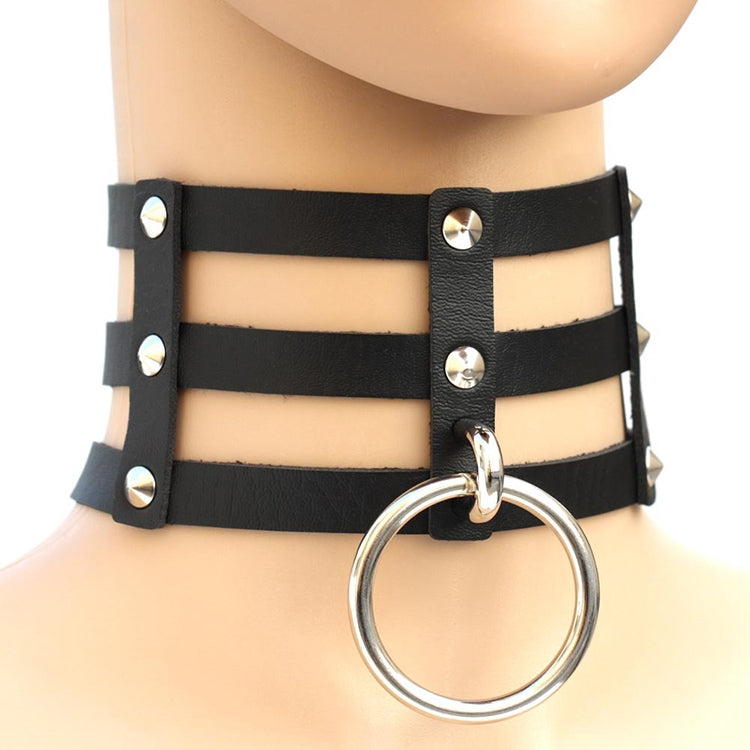 Harajuku Fashion Punk Gothic Rivets Collar Hand 3-rows Caged Leather Collar Necklace, Pink, (Silver), (Green), (Red+Yellow+Red), (White+Dark Blue+Red), (Baby Blue), (Gold), (Baby Blue+White+Baby Blue), (Red+White+Green), (Dark Blue+White+Red)          ...