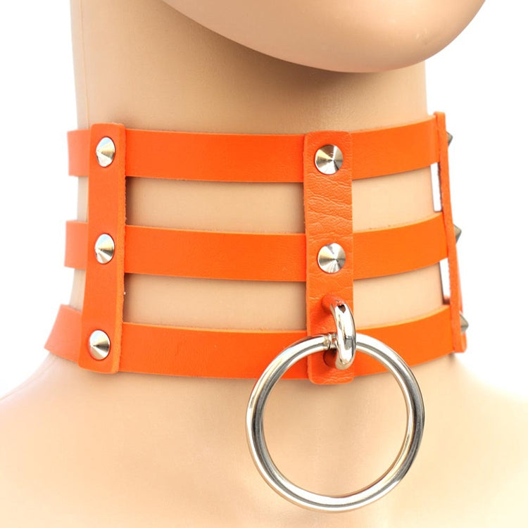 Harajuku Fashion Punk Gothic Rivets Collar Hand 3-rows Caged Leather Collar Necklace, Pink, (Silver), (Green), (Red+Yellow+Red), (White+Dark Blue+Red), (Baby Blue), (Gold), (Baby Blue+White+Baby Blue), (Red+White+Green), (Dark Blue+White+Red)          ...