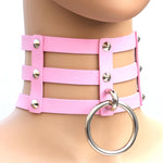 Harajuku Fashion Punk Gothic Rivets Collar Hand 3-rows Caged Leather Collar Necklace, Pink, (Silver), (Green), (Red+Yellow+Red), (White+Dark Blue+Red), (Baby Blue), (Gold), (Baby Blue+White+Baby Blue), (Red+White+Green), (Dark Blue+White+Red)          ...