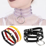 Harajuku Fashion Punk Gothic Rivets Collar Hand 3-rows Caged Leather Collar Necklace, Pink, (Silver), (Green), (Red+Yellow+Red), (White+Dark Blue+Red), (Baby Blue), (Gold), (Baby Blue+White+Baby Blue), (Red+White+Green), (Dark Blue+White+Red)          ...
