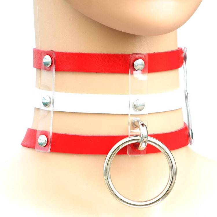 Harajuku Fashion Punk Gothic Rivets Collar Hand 3-rows Caged Leather Collar Necklace, Pink, (Silver), (Green), (Red+Yellow+Red), (White+Dark Blue+Red), (Baby Blue), (Gold), (Baby Blue+White+Baby Blue), (Red+White+Green), (Dark Blue+White+Red)          ...