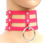Harajuku Fashion Punk Gothic Rivets Collar Hand 3-rows Caged Leather Collar Necklace, Pink, (Silver), (Green), (Red+Yellow+Red), (White+Dark Blue+Red), (Baby Blue), (Gold), (Baby Blue+White+Baby Blue), (Red+White+Green), (Dark Blue+White+Red)          ...