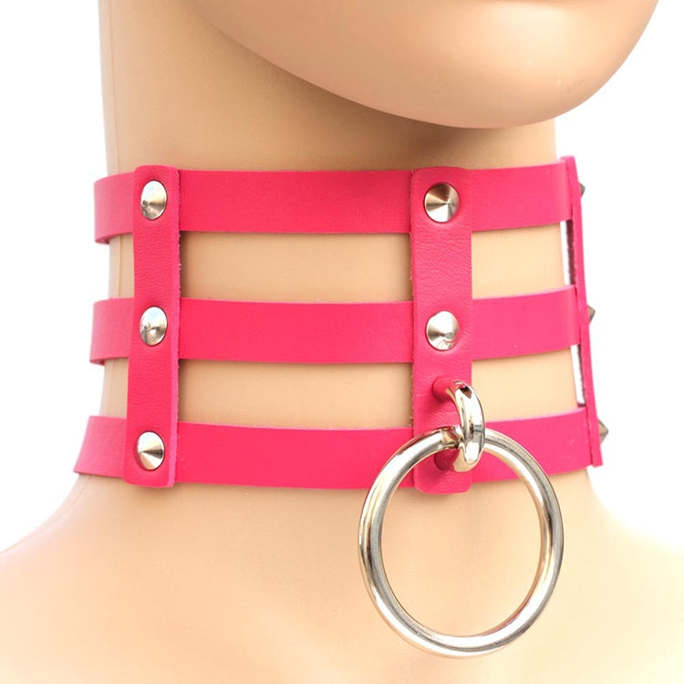 Harajuku Fashion Punk Gothic Rivets Collar Hand 3-rows Caged Leather Collar Necklace, Pink, (Silver), (Green), (Red+Yellow+Red), (White+Dark Blue+Red), (Baby Blue), (Gold), (Baby Blue+White+Baby Blue), (Red+White+Green), (Dark Blue+White+Red)          ...