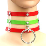 Harajuku Fashion Punk Gothic Rivets Collar Hand 3-rows Caged Leather Collar Necklace, Pink, (Silver), (Green), (Red+Yellow+Red), (White+Dark Blue+Red), (Baby Blue), (Gold), (Baby Blue+White+Baby Blue), (Red+White+Green), (Dark Blue+White+Red)          ...