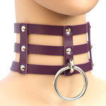 Harajuku Fashion Punk Gothic Rivets Collar Hand 3-rows Caged Leather Collar Necklace, Pink, (Silver), (Green), (Red+Yellow+Red), (White+Dark Blue+Red), (Baby Blue), (Gold), (Baby Blue+White+Baby Blue), (Red+White+Green), (Dark Blue+White+Red)          ...
