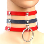 Harajuku Fashion Punk Gothic Rivets Collar Hand 3-rows Caged Leather Collar Necklace, Pink, (Silver), (Green), (Red+Yellow+Red), (White+Dark Blue+Red), (Baby Blue), (Gold), (Baby Blue+White+Baby Blue), (Red+White+Green), (Dark Blue+White+Red)          ...