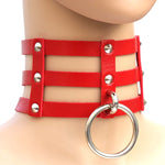 Harajuku Fashion Punk Gothic Rivets Collar Hand 3-rows Caged Leather Collar Necklace, Pink, (Silver), (Green), (Red+Yellow+Red), (White+Dark Blue+Red), (Baby Blue), (Gold), (Baby Blue+White+Baby Blue), (Red+White+Green), (Dark Blue+White+Red)          ...