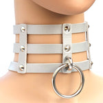 Harajuku Fashion Punk Gothic Rivets Collar Hand 3-rows Caged Leather Collar Necklace, Pink, (Silver), (Green), (Red+Yellow+Red), (White+Dark Blue+Red), (Baby Blue), (Gold), (Baby Blue+White+Baby Blue), (Red+White+Green), (Dark Blue+White+Red)          ...