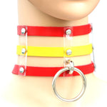 Harajuku Fashion Punk Gothic Rivets Collar Hand 3-rows Caged Leather Collar Necklace, Pink, (Silver), (Green), (Red+Yellow+Red), (White+Dark Blue+Red), (Baby Blue), (Gold), (Baby Blue+White+Baby Blue), (Red+White+Green), (Dark Blue+White+Red)          ...