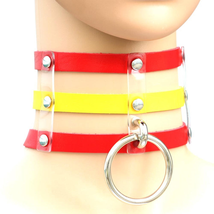 Harajuku Fashion Punk Gothic Rivets Collar Hand 3-rows Caged Leather Collar Necklace, Pink, (Silver), (Green), (Red+Yellow+Red), (White+Dark Blue+Red), (Baby Blue), (Gold), (Baby Blue+White+Baby Blue), (Red+White+Green), (Dark Blue+White+Red)          ...