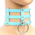 Harajuku Fashion Punk Gothic Rivets Collar Hand 3-rows Caged Leather Collar Necklace, Pink, (Silver), (Green), (Red+Yellow+Red), (White+Dark Blue+Red), (Baby Blue), (Gold), (Baby Blue+White+Baby Blue), (Red+White+Green), (Dark Blue+White+Red)          ...