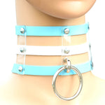 Harajuku Fashion Punk Gothic Rivets Collar Hand 3-rows Caged Leather Collar Necklace, Pink, (Silver), (Green), (Red+Yellow+Red), (White+Dark Blue+Red), (Baby Blue), (Gold), (Baby Blue+White+Baby Blue), (Red+White+Green), (Dark Blue+White+Red)          ...