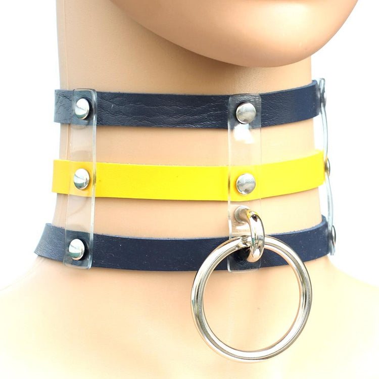 Harajuku Fashion Punk Gothic Rivets Collar Hand 3-rows Caged Leather Collar Necklace, Pink, (Silver), (Green), (Red+Yellow+Red), (White+Dark Blue+Red), (Baby Blue), (Gold), (Baby Blue+White+Baby Blue), (Red+White+Green), (Dark Blue+White+Red)          ...