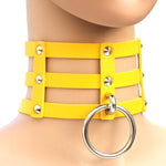Harajuku Fashion Punk Gothic Rivets Collar Hand 3-rows Caged Leather Collar Necklace, Pink, (Silver), (Green), (Red+Yellow+Red), (White+Dark Blue+Red), (Baby Blue), (Gold), (Baby Blue+White+Baby Blue), (Red+White+Green), (Dark Blue+White+Red)          ...