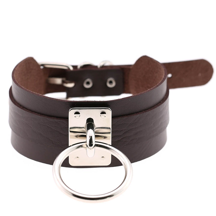 European and American Harajuku PU Leather Silver Single Ring Collar Wide Street-Snap Nightclub O-shaped Choker Necklace, Silver Ring