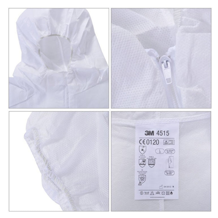 3M 4515 One-piece White Anti-static Anti-chemical Dustproof Sandblasting Suit with Cap, Size: L, 3M L
