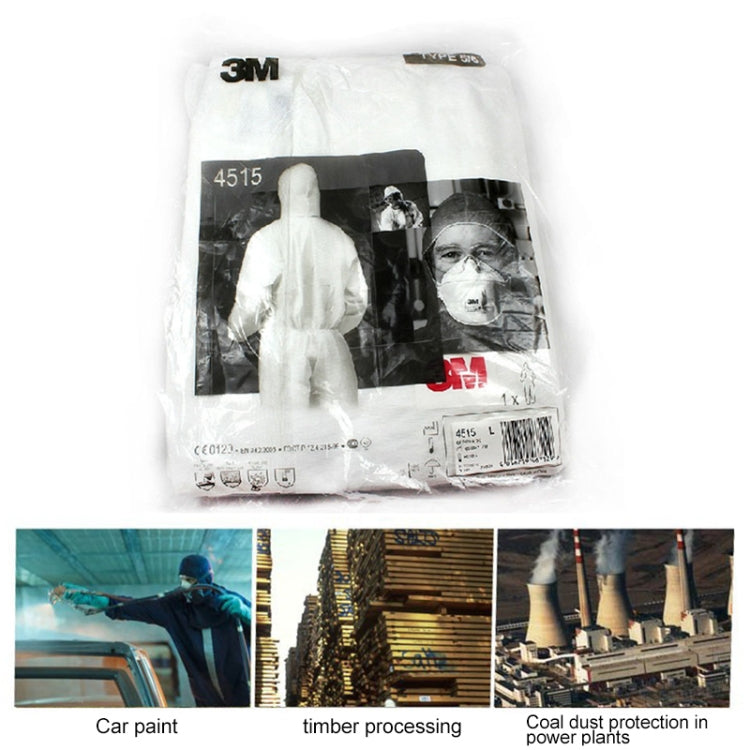 3M 4515 One-piece White Anti-static Anti-chemical Dustproof Sandblasting Suit with Cap, Size: L, 3M L