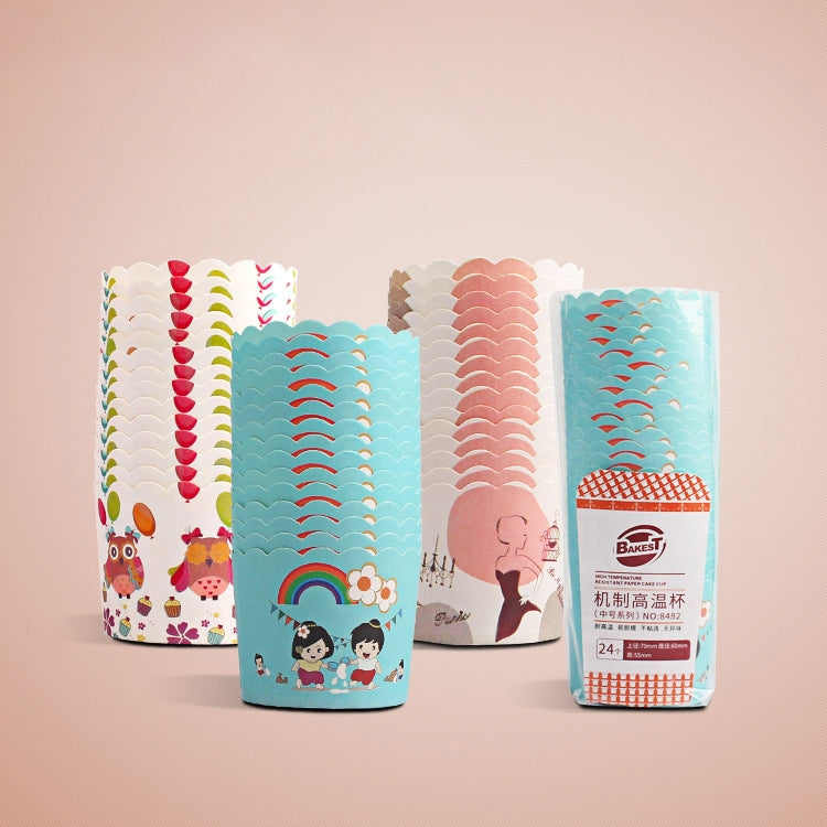 24pcs / Pack Round Lamination Cake Cup Muffin Cases Chocolate Cupcake Liner Baking Cup, Size: 7 x 6  x 5.5cm, Random Color Delivery, 6.8 x 5 x 3.9cm