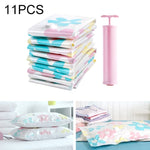 11 PCS Space Saving Sunflowers Pattern Vacuum Storage Bag, Thinken Quilts Clothing Vacuum Seal Storage Bag with a Hand Pump, Including: 3 PCS 80*100 cm，2 PCS 60*80 cm, 3 PCS 50*70 cm, 2 PCS 40*60 cm, 11 PCS Storage Bag