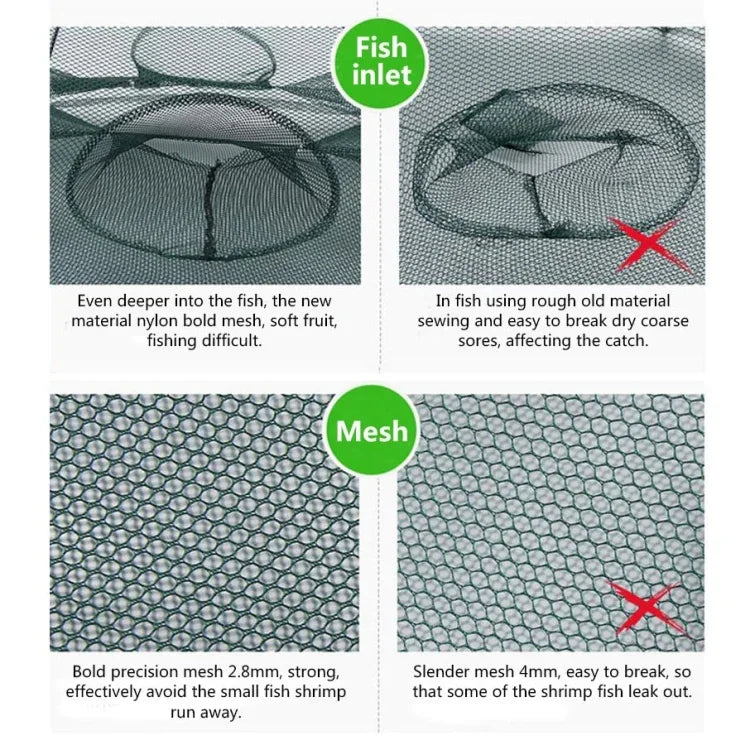 4 Holes Automatic Foldable Fishing Net Nylon Shrimp Crab Minnow Trap Fish Cast Net Fishing Tackle, 4 Holes