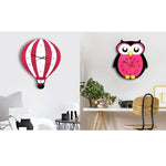 11*10 inch Children Bedroom Room Decor Battery Operated Shaped Mute Non Ticking Round Wall Quartz Clock, Owl, Balloon