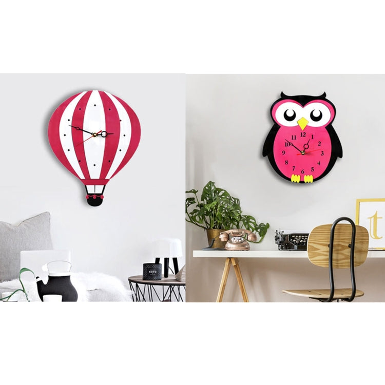 11*10 inch Children Bedroom Room Decor Battery Operated Shaped Mute Non Ticking Round Wall Quartz Clock, Owl, Balloon
