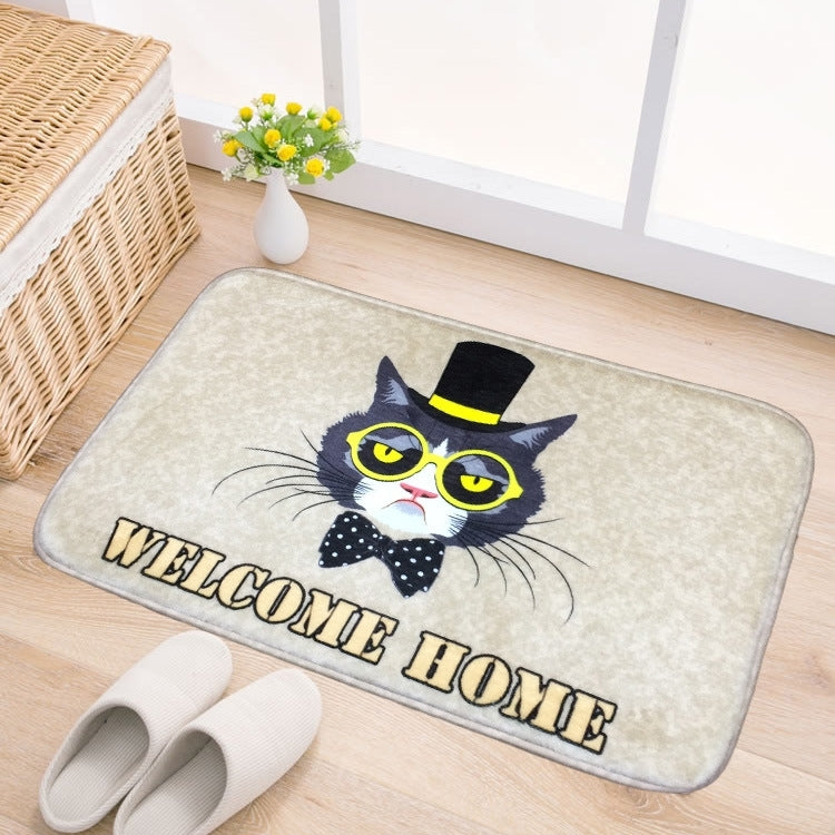Door Mat Cat and Dog Pattern Flannel Rectangular Bathroom Carpet Living Room Bedroom Anti - skid Household Foot Pad,Size:50*80cm, Pattern:Dog Size:50*80cm, Pattern:Cat Size:50*80cm