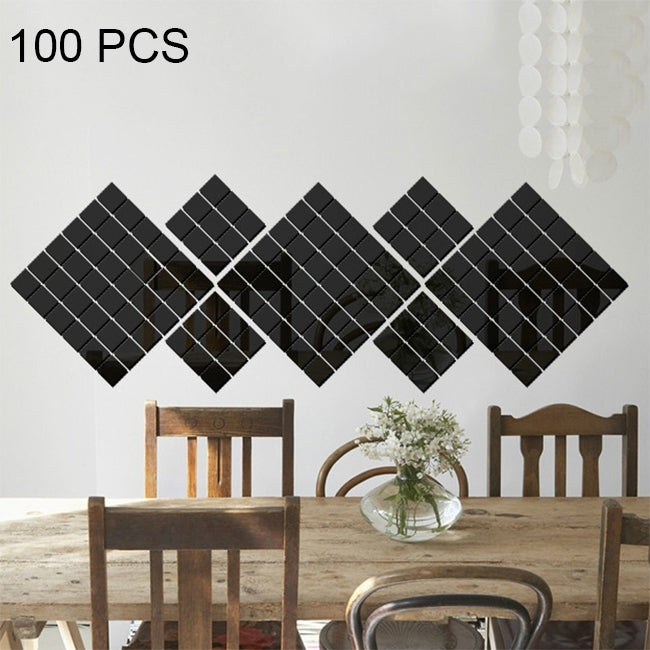 100 PCS Square Crystal Mosaic Mirror Acrylic Stereo Wall Stickers Creative Background Home Living Room Wall Sticker,Size:2*2cm, Size:2*2 Color:Black, Size:2*2 Color:Gold, Size:2*2 Color:Silver