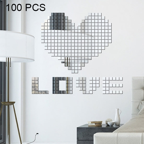 100 PCS Square Crystal Mosaic Mirror Acrylic Stereo Wall Stickers Creative Background Home Living Room Wall Sticker,Size:3*3cm, Size:3*3 Color:Silver, Size:3*3 Color:Black, Size:3*3 Color:Gold